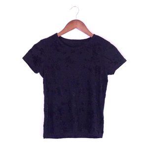 Floral Imprint Patterned Black Blouse